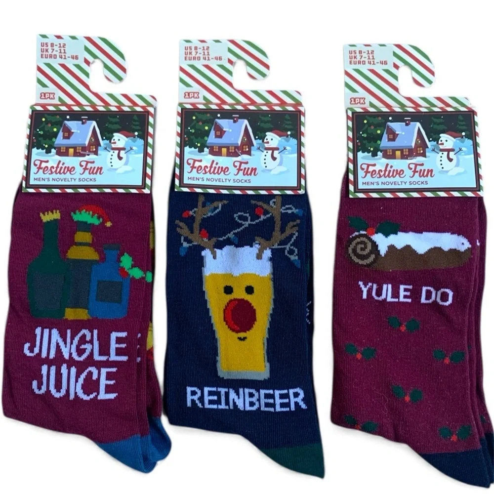 Men's Novelty Holiday Christmas Funny Socks - Multicolor NWT Gift Set of 3 Pairs